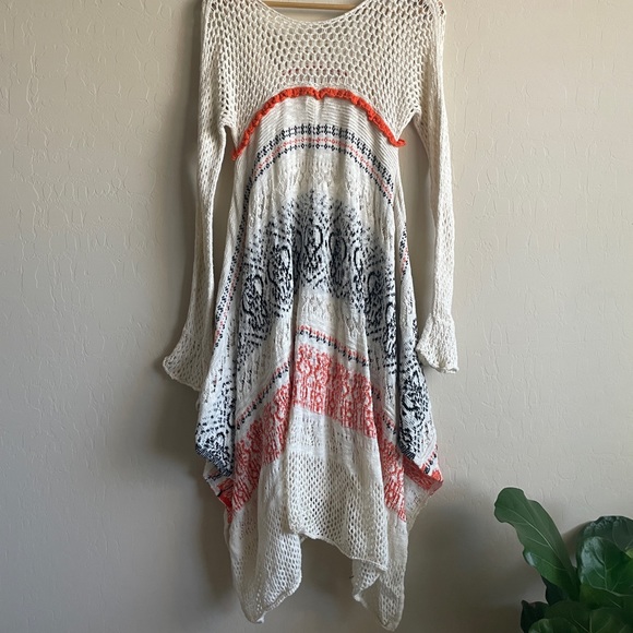 Anthropologie Cream and Orange Long Sleeve Crochet Dress - M - Picture 14 of 15